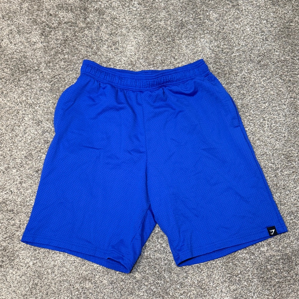 Gymshark Mens Mesh Athletic Training Shorts Royal Blue Size Large Zipper Pockets